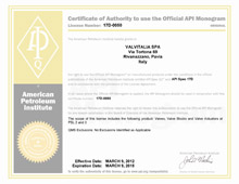 valvitalia certificado API spec 17D